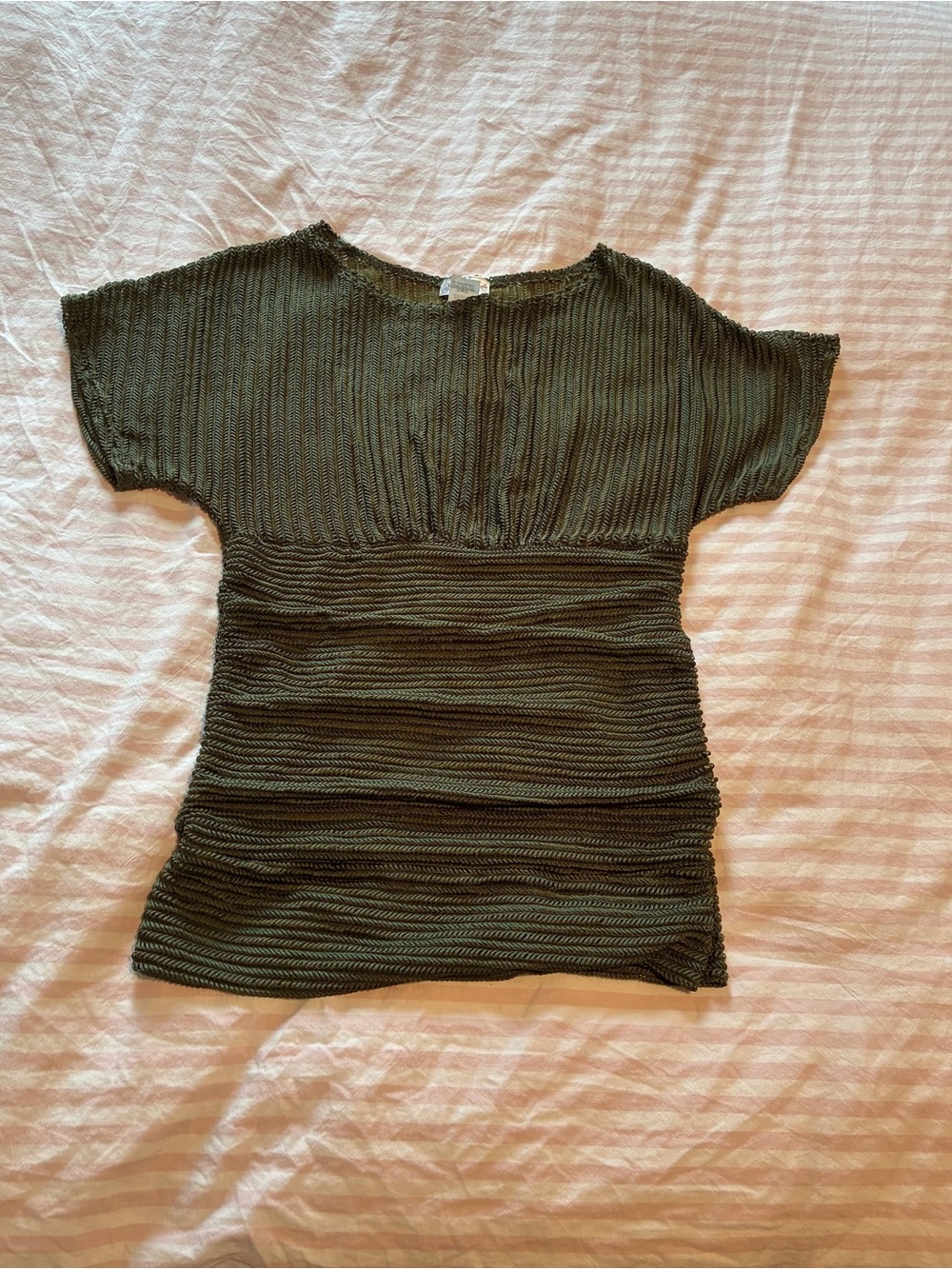 Women's Olive Green Ribbed Short Sleeve Tunic Top